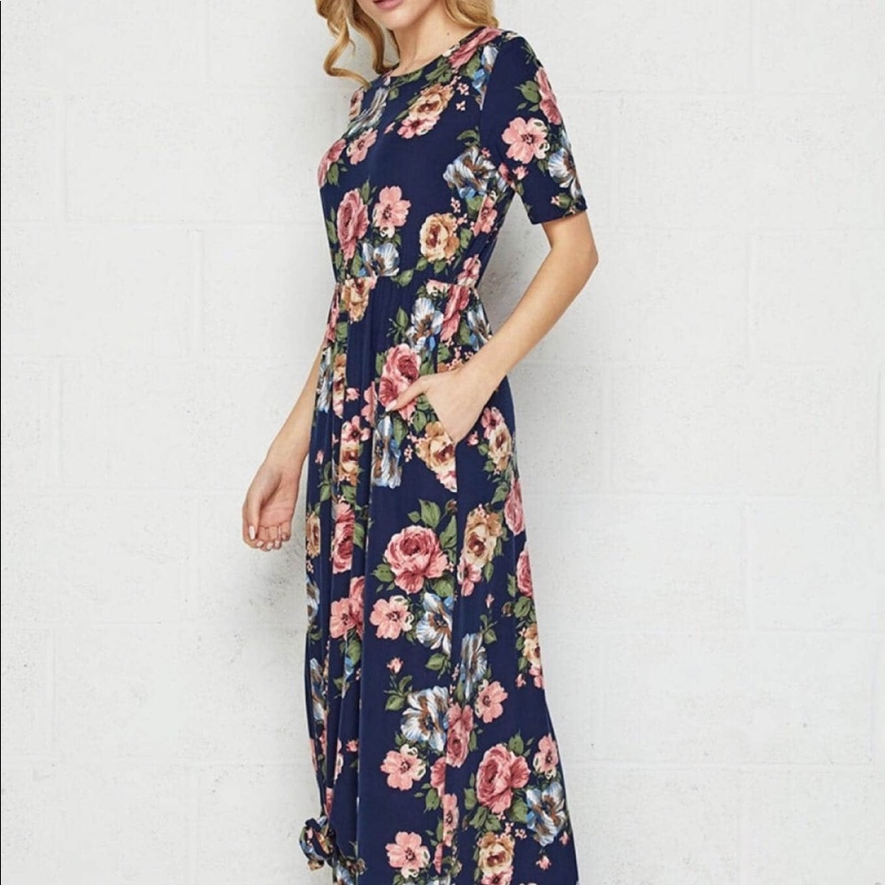 Navy Blue Floral Maxi Dress